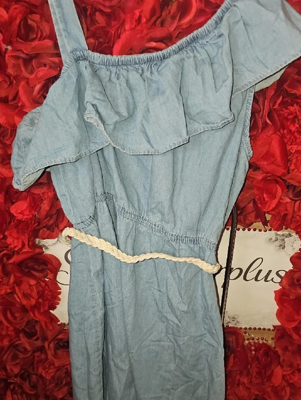 Justice Light Blue One-Shoulder Ruffle Dress with Braided Belt Size 14